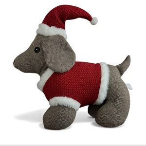 Christmas Dachshund  Dog Plush Festive Herringbone Santa Hat & Sweater Holiday